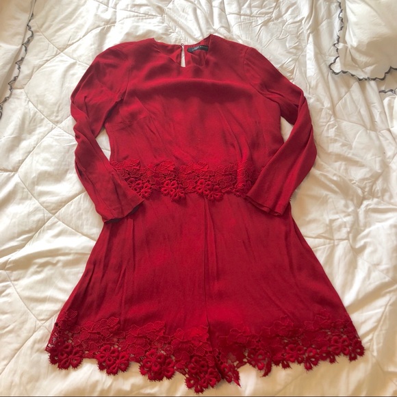 Zara Dresses & Skirts - Zara Red Romper with Lace Detail